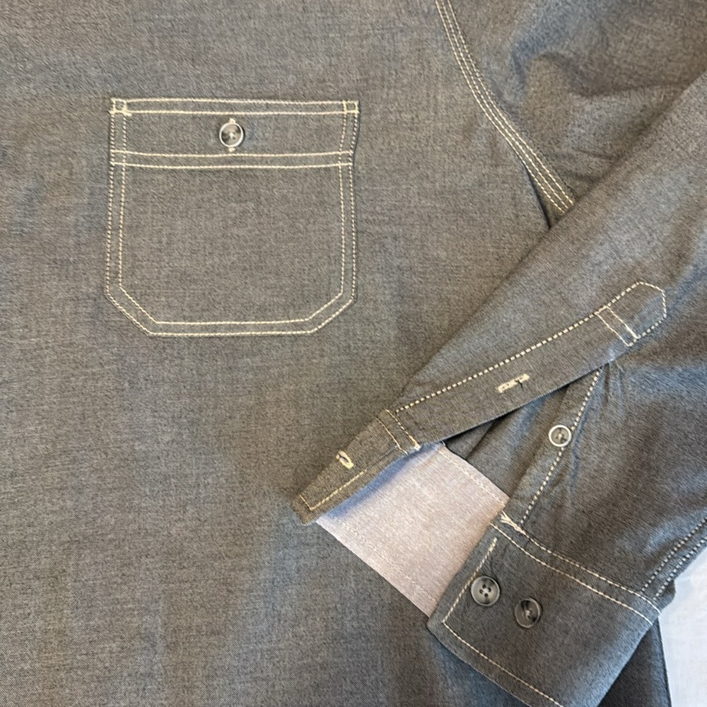 Gray Chambray Button Up Size XL 100% Cotton - Picture 2 of 2